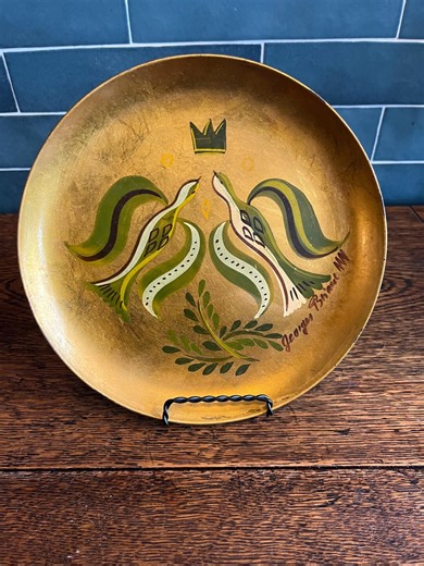 Georges Briard MCM Handpainted Tole Plate, Golden With Doves, Signed - Etsy