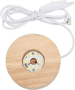 Wood Led Light Display Base, Round Lighted Lamp Stand Wooden Table Centerpiece Rectangle Lights Seat Dimmable Colorful USB Cable Switch Art Warm Crystal Ball Glass 3D Resin Laser Tower(Warm Light)