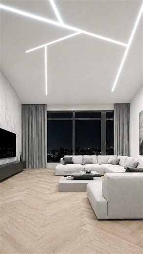 A custom LED strip installation built directly into the ceiling lines — smooth, bright