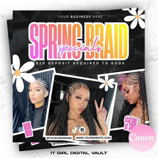 Editable Spring Break Braids Flyer: Hair Install, Social Media (digital Download) - Etsy