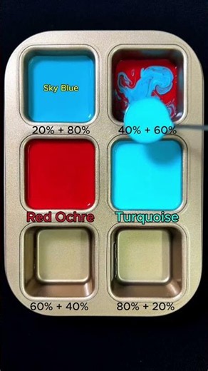 Create 4 colors from 2 colors: Red Ochre + Turquoise #colormixing #satisfying #trending #fyp #asmr