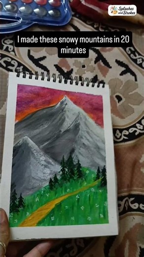 How to make snowy mountains? #mountainpainting #art #pahad | Splashes and Strokes