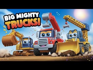 Mighty Big Trucks 4K, "construction trucks song for kids, building trucks video, kids learning truck