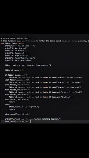 Today I added filters to my Python Task Manager.