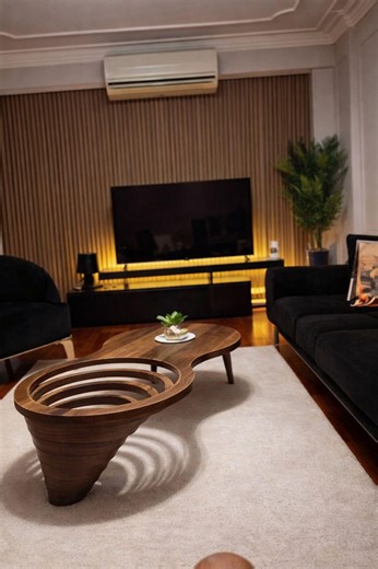 Infinity Coffee Table: Sculptural Solid Wood, Optical Illusion Design, Modern Living Room Furniture