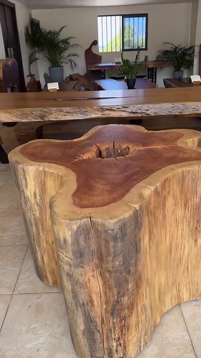 Preparing a treetrunk base dining table with 190 cm glass top .Stay tuned | Billy Buchanan