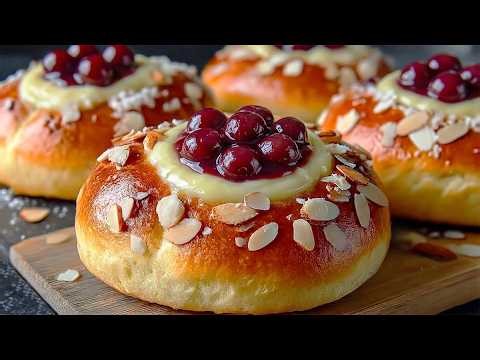 This is a completely new, super simple method! Sweet yeast rolls with cherry filling!