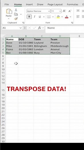 MS Excel short tutorial showing how to turn your columns in rows by using transpose.