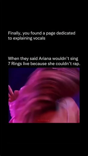 Explaining Vocals on Instagram: "The whole “Ariana didn’t sing 7 Rings live because she couldn’t rap” rumor was never based on anything she actually said — it started as a meme that fans repeated until it sounded real. But the truth is way simpler: 7 Rings isn’t traditional rap. It’s a talk-rap hybrid built around rhythm, attitude, and production effects that don’t translate exactly the same in a live setting. Ariana has performed it live multiple times, and she delivers it with the same precisi