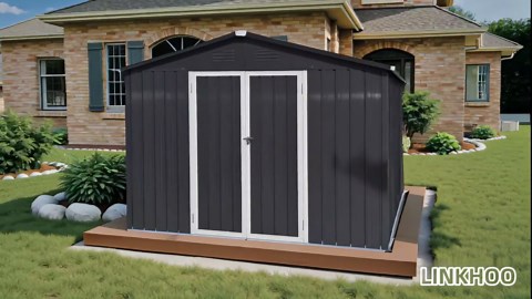 10' x 12' XL Outdoor Storage Shed, Sturdy Metal Building w/Lockable Doors for Garden, Backyard, Poolside and Lawn, Black