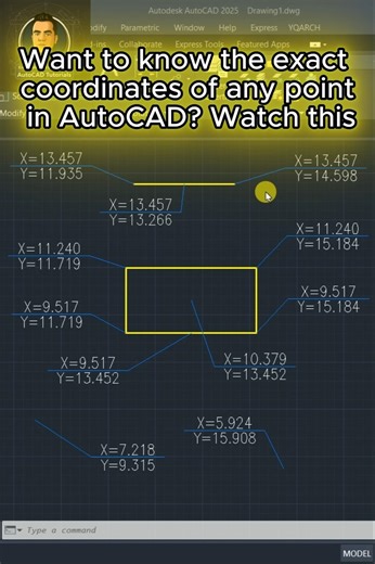 إيجاد إحداثيات أي نقطة في الأوتوكاد (X,Y) بضغطة زر فقط!! #autocad #yqarch #cad #autocad2d #shorts