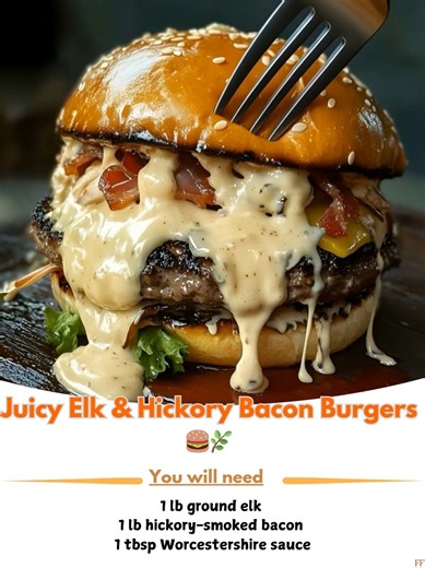 Juicy ️ Elk & Hickory Bacon Burgers  Lean elk + smoky bacon = game-changing burgers with rich flavor and juicy texture in every bite.  Ingredients (Makes 4 burgers): 1 lb ground elk 1 lb hickory-smoked bacon  | Mommy Cooking Recipes | Facebook