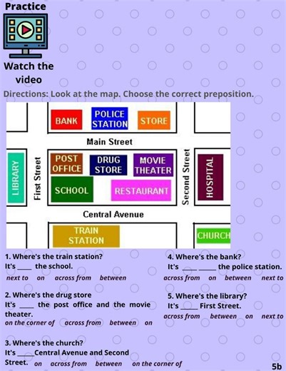Around Town: prepositions of location worksheet