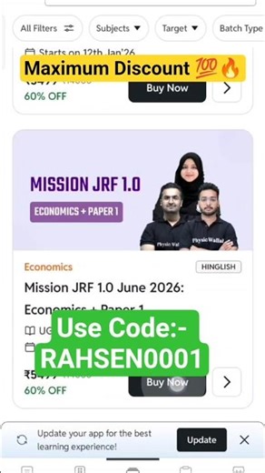 mission jrf 1.0 batch || economics+paper 1 || jrf batch maximum Discount Coupon code