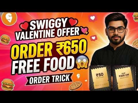 Swiggt ₹650 Free Food Order Trick😍Swiggy Valentine's Day Special Scan A Heart offer😍 #freefoodoffer