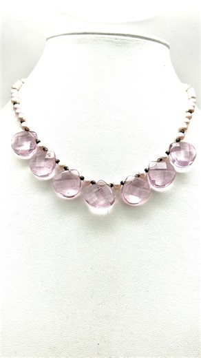 Vintage Pink and Pearl Faceted Glass Necklace - Etsy