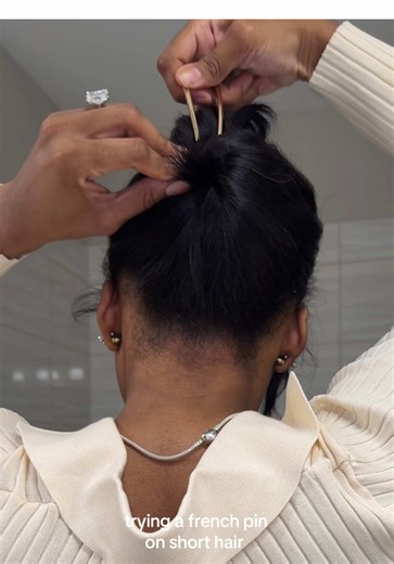 Short hair with a French pin. I’ll perfect it soon 😉 #shorthair #frenchpin #updo #shorthairstyles