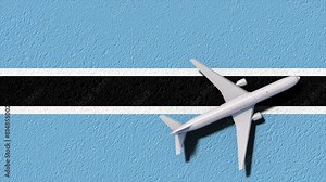 Botswana National Flag And Airplane Fly. Aircraft Flies To Country. Flight And Travel Concept