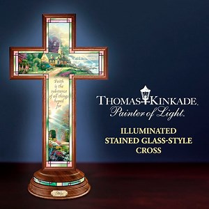 Celebrate the Lord's love with lighted crosses graced with Thomas Kinkade's chapel art. Shop Now! https://bit.ly/3WTnbNY | The Bradford Exchange