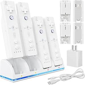 KEKUCULL Remote Controller Charger Station for Wii/Wii U with 4 Pack 2800mAh Rechargeable Battery Pack, Charging Dock Station for Wii Controller, Remotes are not Included