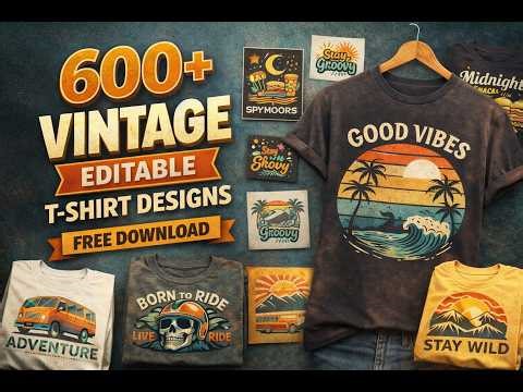 600+ Vintage Editable T-Shirt Designs 🕰️ | Retro Style Design Bundle