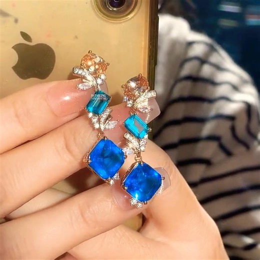 Sayabling 10ctw Asscher Cut Aquamarine Drop Earrings