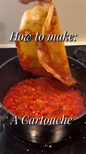 How to Make: A Cartouche Use a Cartouche to control evaporation and ensure even cooking, especially when simmering or braising. They help keep ingredients submerged, prevent scorching on the surface, and create a gentle, consistent heat environment. I made a Neapolitan jam, but feel free to use for whatever tickles your fancy. #cartouche #food #cookingtips #nice #howtocook