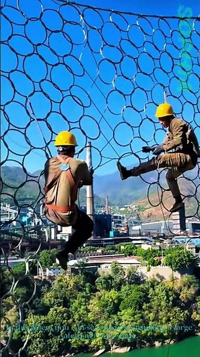 Workers Install Slope Safety Net - Ingenious Protection Construction