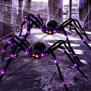 2 Pack Halloween Spider Decorations 5FT Light Up Giant Spider, Realistic Big Spider Suitable for Indoor Outdoor Halloween Decorations Yard Party House Decoration