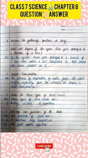 🍎🍇Dav Class 7 Science Chapter 8 question answer|| Transportation in Plants and Animals🥬|| Q.A.B.C.D
