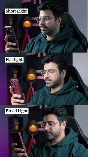 Kunal Malhotra on Instagram: "How placing the light can change the look and feel of your video. Here I am trying to show a difference between Short light, Broad light and Flat/front light. #videotips #videotutorial #lighting"