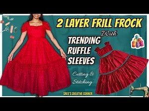 Two Layers Frill Frock with Trending Ruffle Sleeves Cutting and Stitching 🥰