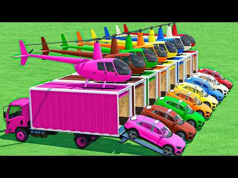 BIG Load With Colors | HELICOPTER vs AUDI Cars With ISUZU Trucks | Farming Simulator 22