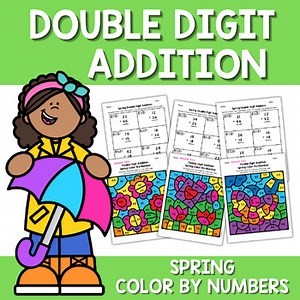 Spring Double Digit Addition with Regrouping Color by Number Code No Prep Fun