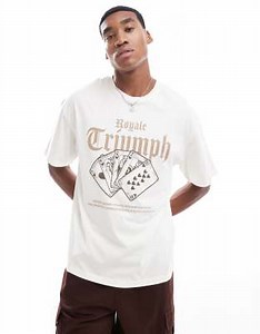 ADPT oversized T-shirt with triumph cards chest print in cream | ASOS