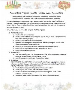 Accounting Project- Holiday Pop-up Business (Excel Simulation)