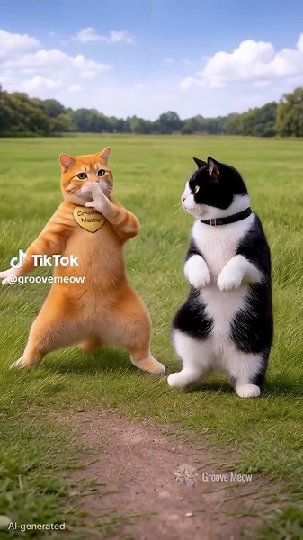 Orange Cat Dancing While Tuxedo Cat Watches 🤭 #cat #tuxedocat #dance