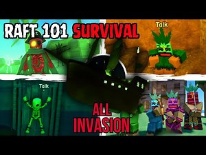 Raft 101 Survival🐙- ALL Enemies Invasion & Quests - Roblox