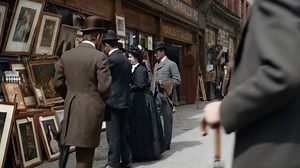 Manchester. 1900 to 1910. (The widescreen version) More scenes of Victorian and Edwardian Manchester. *Admiring the paintings in the Old Picture Shop in Deansgate. *A quiet misty morning on Oxford Street. *Victorians walking down Oldham Street past a sign for the Old Hen & Chickens pub. *Manchester United fans eagerly awaiting the start of the first match played at Old Trafford in 1910. *A busy Victoria Street, near the Cathedral in the early 1900's *Workmen loading bricks for new housing in 190