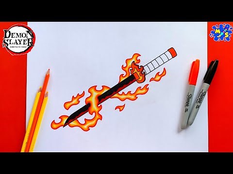 Demon Slayer Kyojuro Rengoku Sword Drawing Step by step