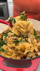 2.4M views · 16K reactions | Yummy one pot dinner (chicken sausage with orzo) Olivia uses boursin cheese, orzo, sundried tomatoes, chicken sausage, minced garlic, olive oil, seasonings, chicken broth and parsley to make a delicious dish. This original video was produced by Network Media LLC and Olivia | Olivia | Facebook