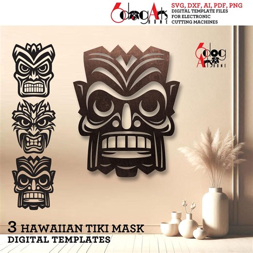 Hawaiian Tiki Mask SVG Bundle for Laser Cut Wall Art • Instant Download for Cricut Glowforge CNC JH-808 - Etsy