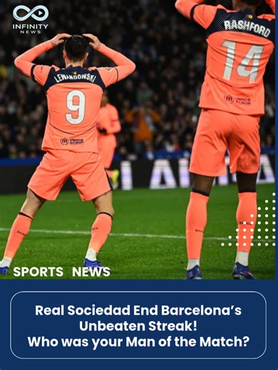 In a stunning twist in La Liga, Real Sociedad dealt a major blow to Barcelona by ending their impressive unbeaten run. The match saw intense action, with Sociedad showing grit and determination to snatch the victory and shake up the title race. Barcelona’s quest for dominance faces a new challenge as Real Sociedad proves they’re a force to be reckoned with this season. Football fans are buzzing about this unexpected upset — could this be the start of a shift in La Liga power? #RealSociedad #Barc