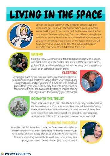 Living in the space worksheet
