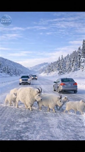 Mountain Goats Braving the Snowy Highway #wildlife #animals #survival #documentary