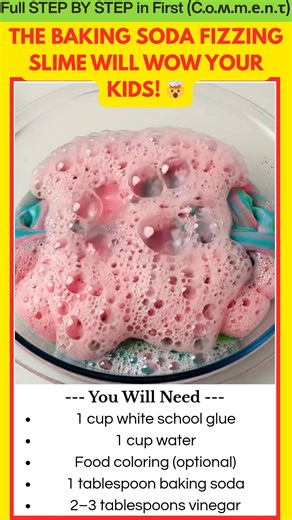32K views · 62 reactions | Make Your Own Baking Soda Fizzing Slime at Home Looking for a science activity that kids will love? This DIY Baking Soda Fizzing Slime is bubbly, foamy, and incredibly satisfying to play with. With just a few simple ingredients, you can create a stretchy slime that fizzes to life right at home. | Kira Recipes | Facebook
