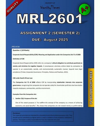 MRL2601 Assignment 2 Semester 2 2025 Detailed Answers DUE September 2025