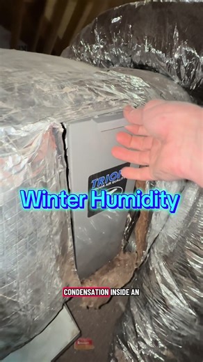 Winter humidity can be a problem. This is an example of humidity from the house, migrating through the return vents and condensing inside an air handler in the attic. It’s a reminder to always use kitchen and bathroom exhausts, limit humidifier use, and even seal off AC return vents when they’re not in use during the winter. #condensation #attic #moisture #hvac #mold