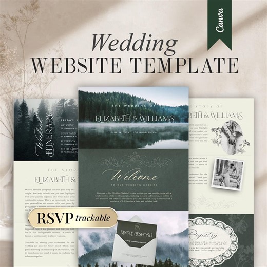 Wedding Website Template, Editable Canva Wedding Web Invitation, Online RSVP, Aesthetic Wedding Website DIY, Instant Download Website W3 - Etsy