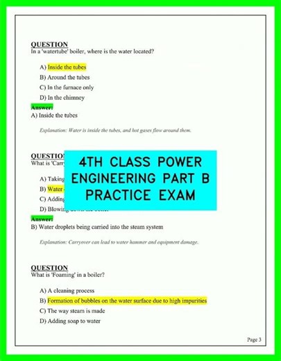 4TH CLASS POWER ENGINEERING PART B PRACTICE EXAM UPDATED PRACTICE QUESTIONS AND ANSWERS 2026